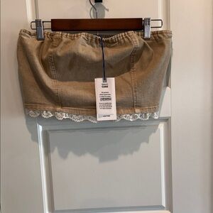 Love Tree Women’s Tan Denim Tube Top with Lace Trim